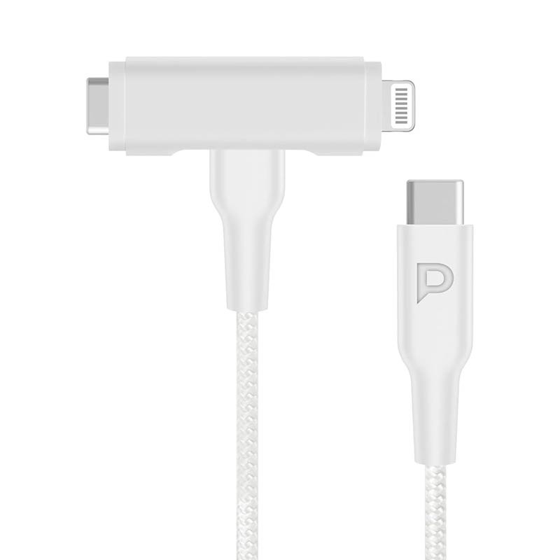 Powerology PD60W Braided USB-C to USB-C + Lightning Cable - White